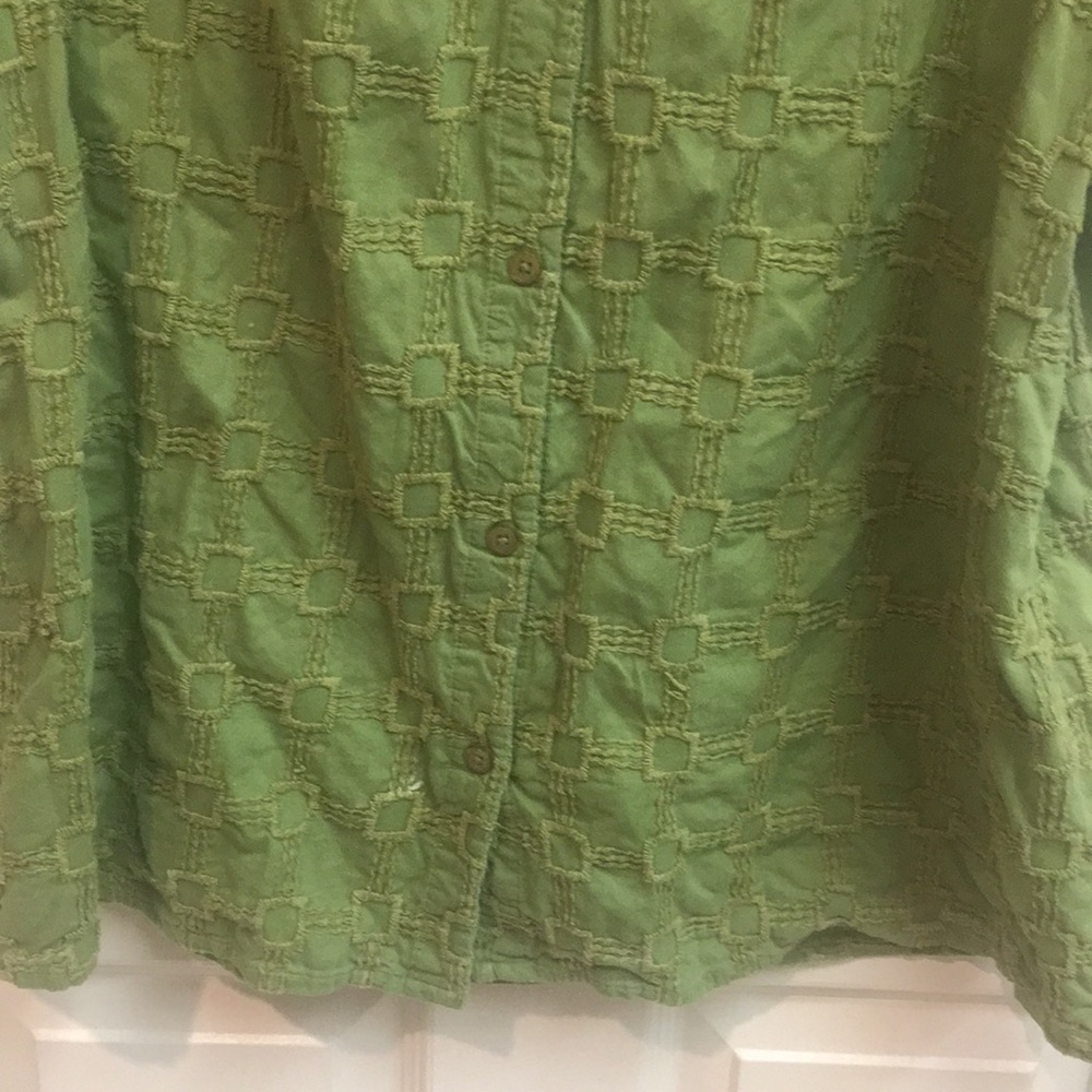 Leaf Green Cap Sleeve Embroidered Textured Women Top - Picture 4 of 7